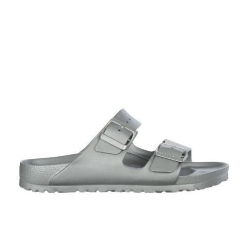 arizona eva narrow width metallic silver slides birkenstock 864769