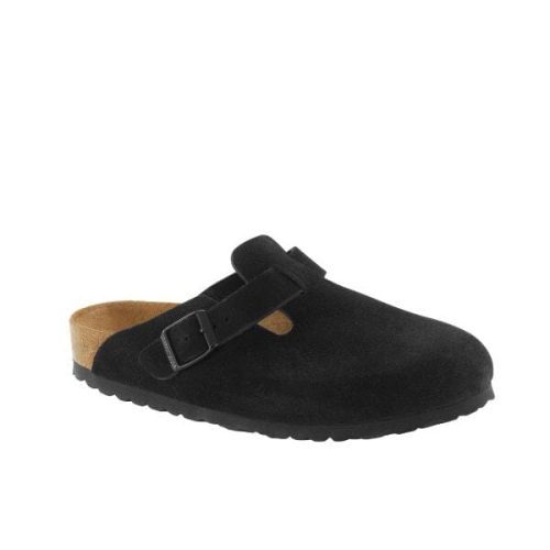 boston suede leather soft footbed regular width black slides birkenstock 365824