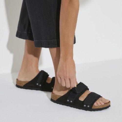 uji suede leather regular width black slides birkenstock 452087